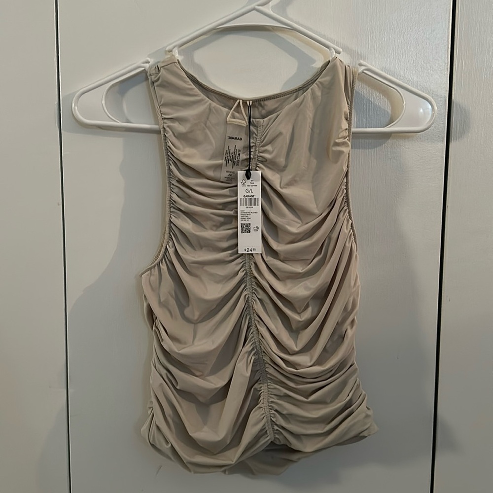 Ruched Pebble Grey/Beige Sleeveless Top